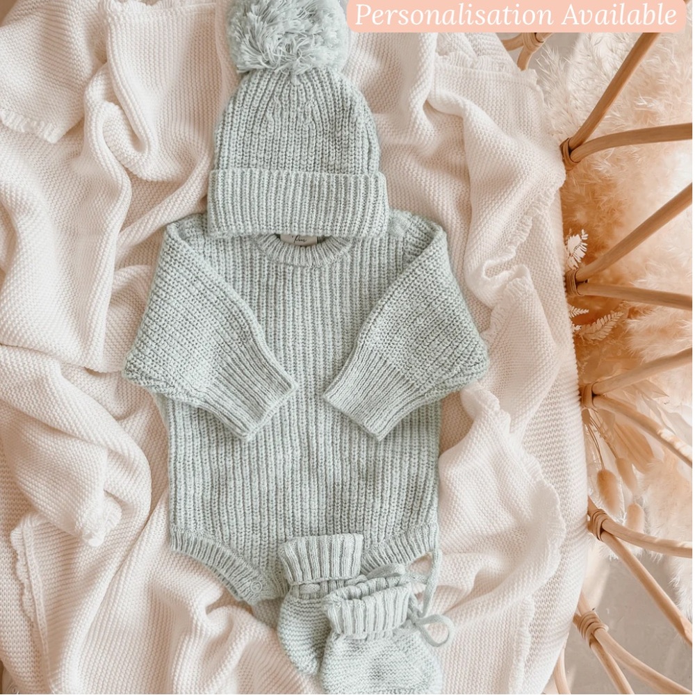 Periwinkle Blue Chunky Knit Romper & Beanie Bundle